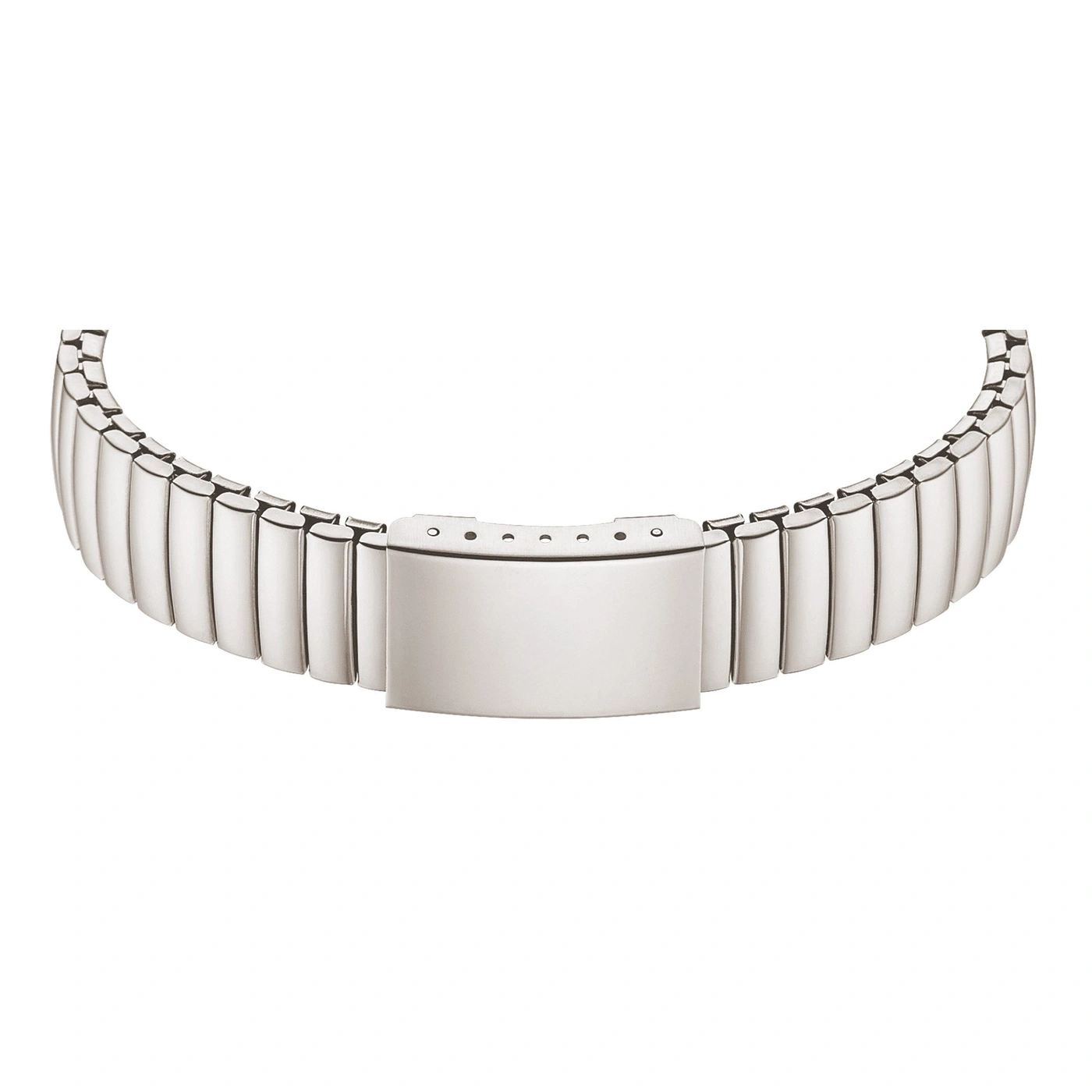 Ein silbernes Uhrenarmband mit Faltschließe