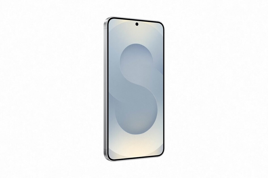 Smartphone-Design mit silbernem Rahmen und hellem Bildschirm mit 'S'-Muster