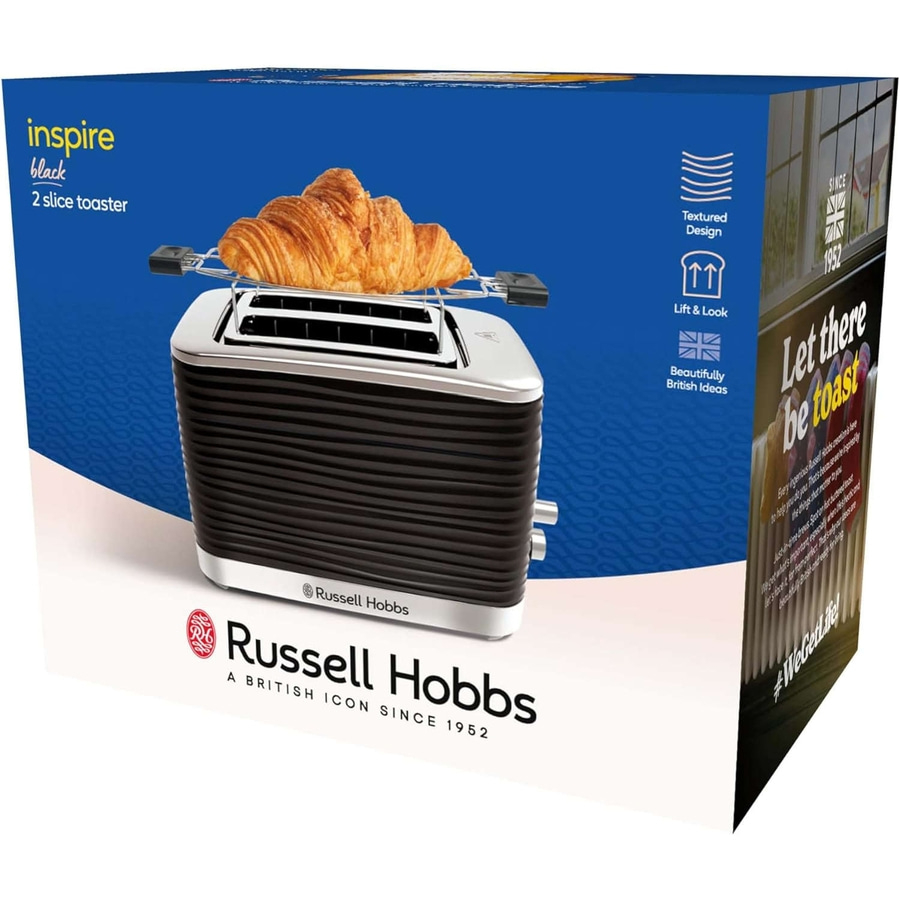 Toaster-Box mit Croissant, Textur-Design, Lift & Look, Russell Hobbs, schwarz, 2-Scheiben-Toaster