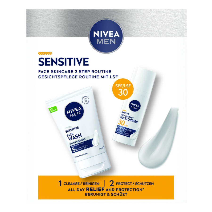 NIVEA MEN Sensitive Waschgel + Gesichtspflege LSF 30 Set & Gesichtscreme NIVEA MEN Sensitive Waschgel + Gesichtspflege LSF 30 Set & Gesichtscreme