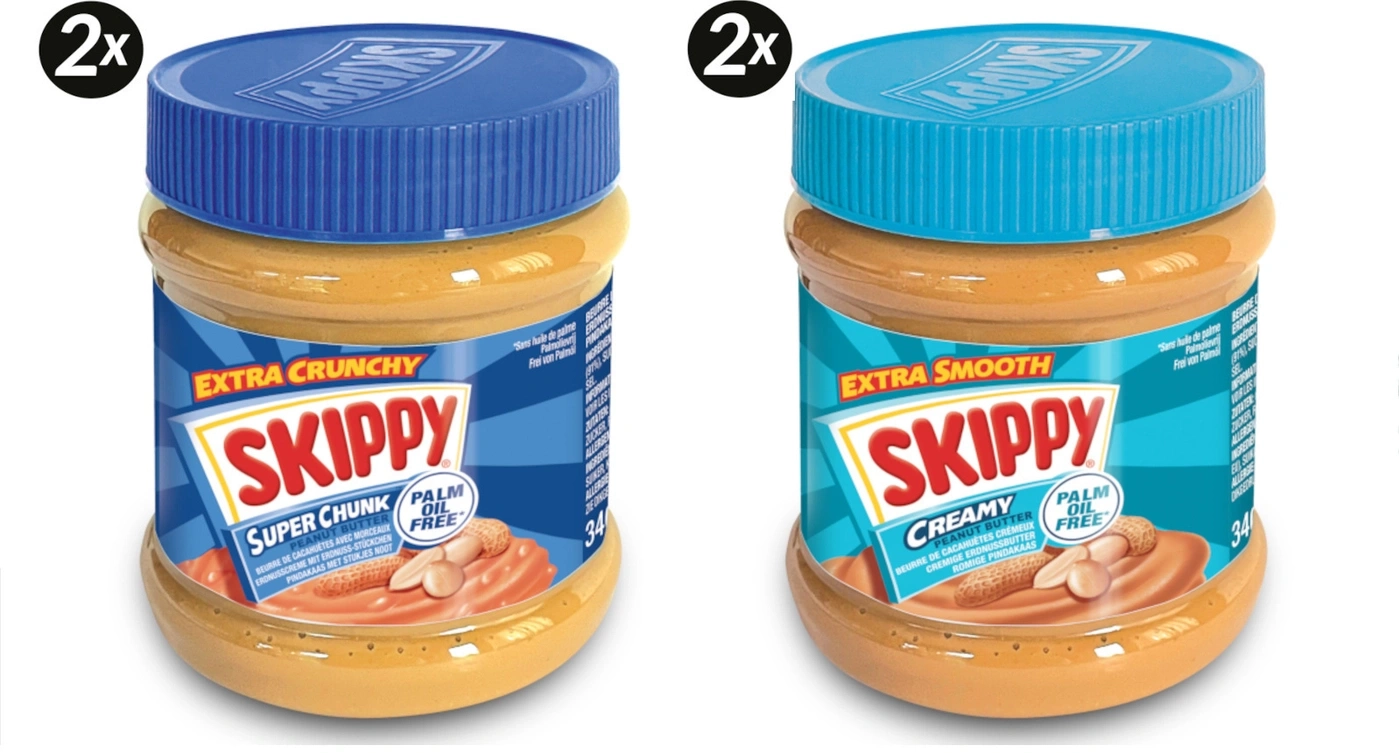 SKIPPY Erdnussbutter Bundle 2x "Creamy" 2x "Super Chunk" ohne Palmöl 4x 340g