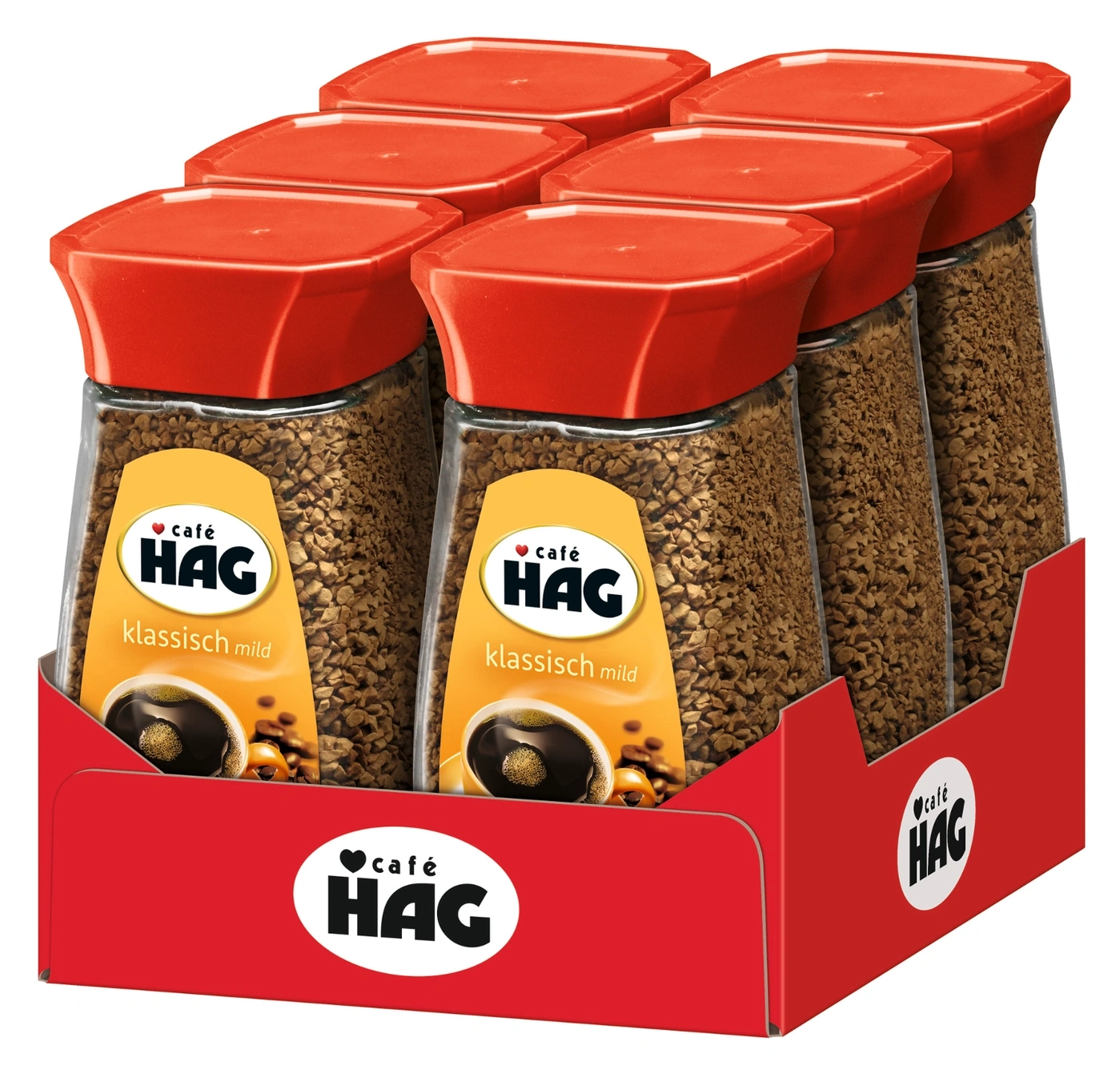 Kaffee Hag, Gläser, rot, Karton, klassisch mild, Kaffee, Getränk, Lebensmittel