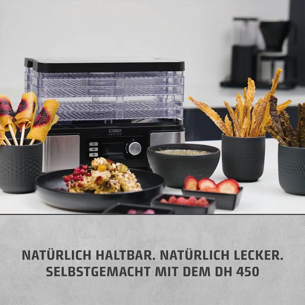 CASO Design DH 450 Dörrautomat 5 Ebenen 30-70°C Timer 450W Edelstahl NEU