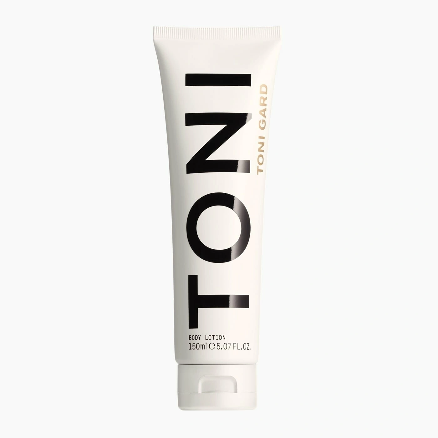 Weisse Tube mit schwarzem Text: TONI GARD Body Lotion 150ml