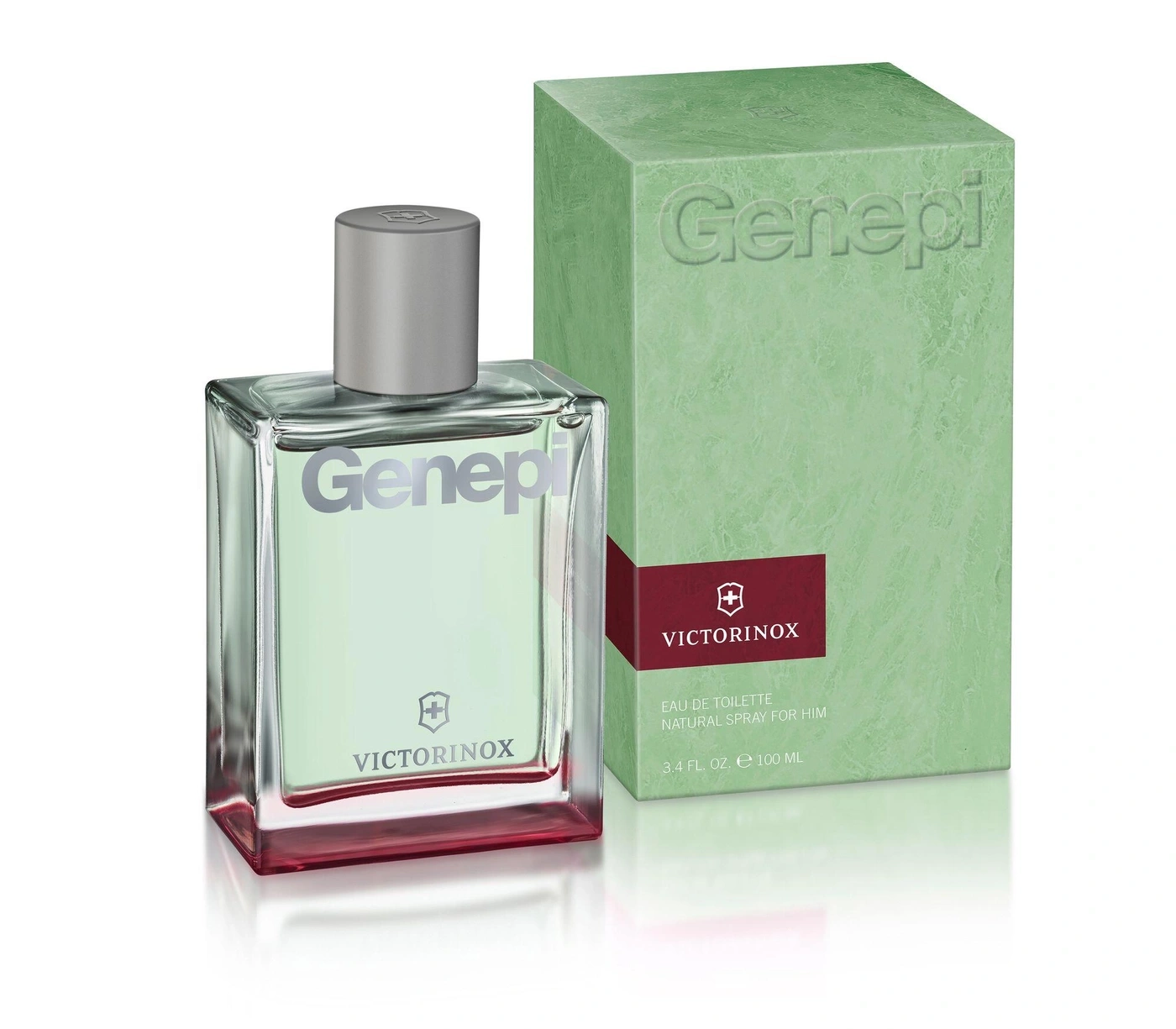 Genepi-Parfümflasche und -Verpackung von Victorinox. Eau de Toilette für Ihn, 100 ml, 3,4 fl oz.