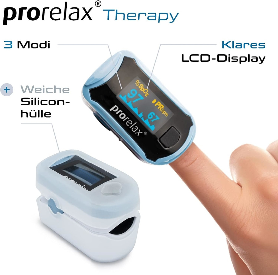 PRORELAX Pulsoximeter 12021 LED-Display Herz-Puls-Frequenz Messung NEU