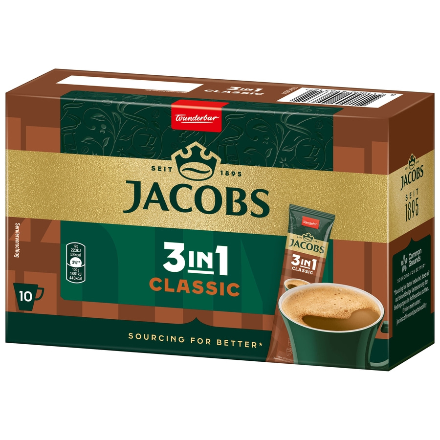 JACOBS Löskaffee 3in1 Classic 12x10 Sticks löslicher Kaffee Instantkaffee 120
