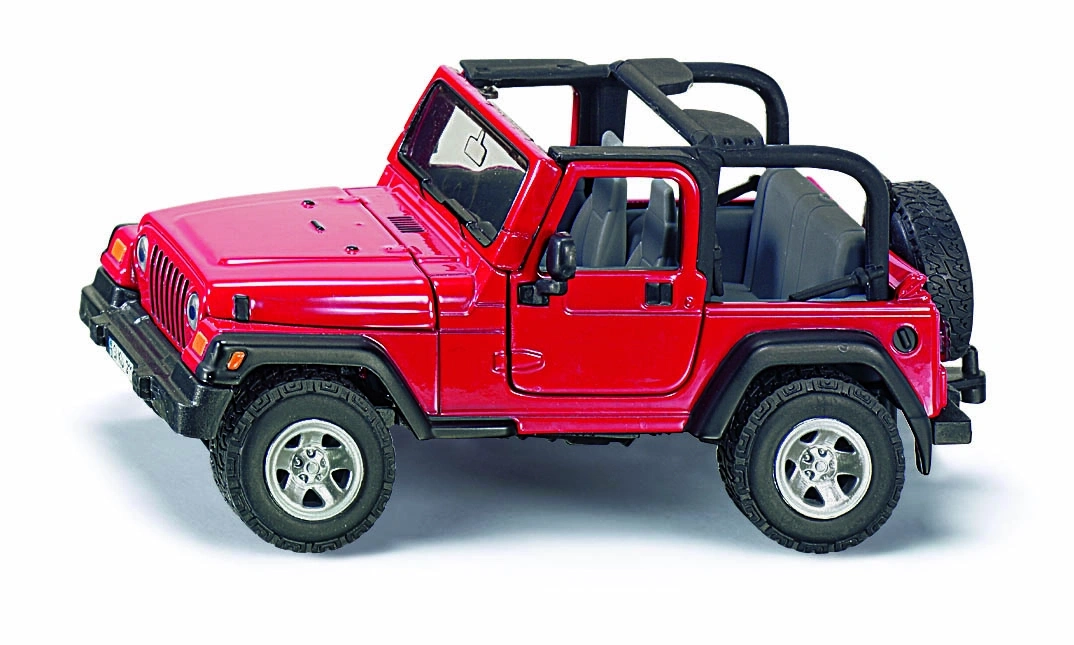 Roter Jeep, Spielzeugauto, detailreich, mit Reifen, auf weißem Hintergrund, Cabrio