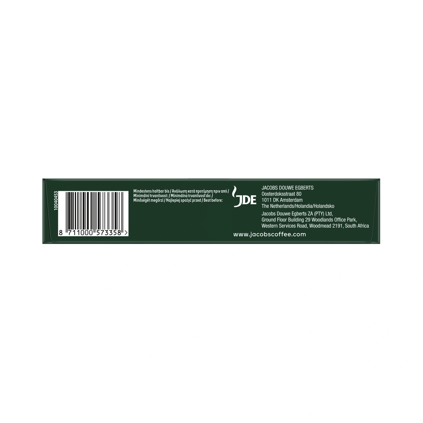 Jacobs Douwe Egberts Kaffee mit Barcode und Adresse