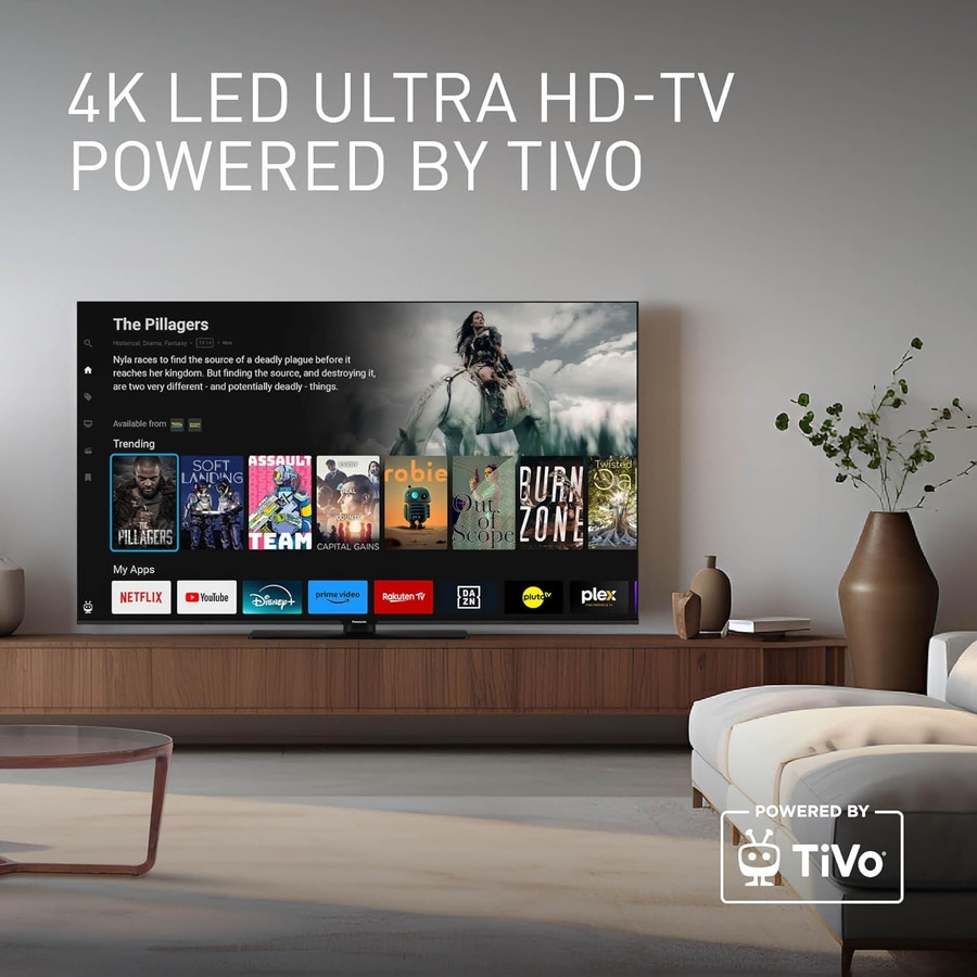 4K LED Ultra HD-TV mit TiVo, zeigt Film 'The Pillagers' und Apps wie Netflix, YouTube, Disney+