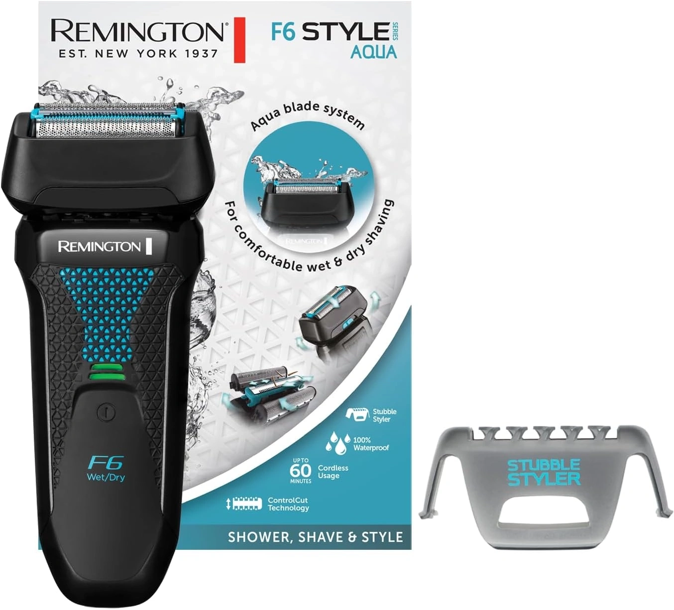 Ein Remington F6 Style Aqua Rasierer und ein Stubble Styler