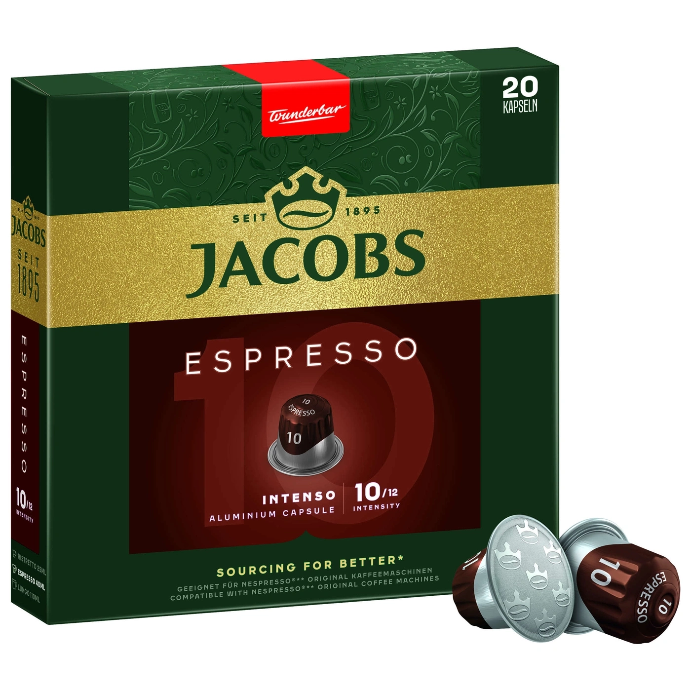 Jacobs Espresso Kapseln, 20 Stück, Intensität 10/12, Aluminium Kapsel, Kaffee