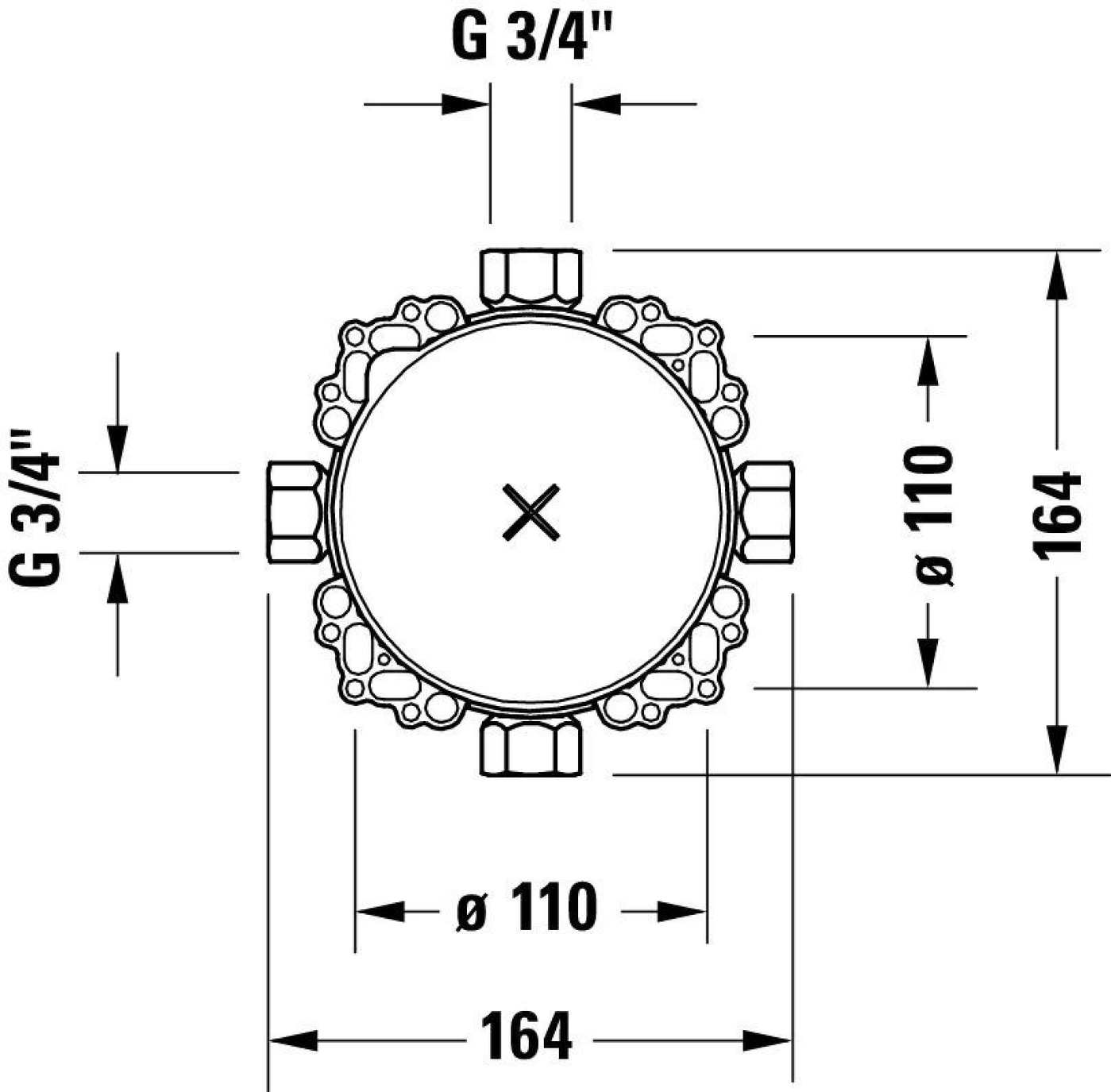 Technische Zeichnung eines Verteilers mit Maßen G 3/4 Zoll und 110 mm Durchmesser