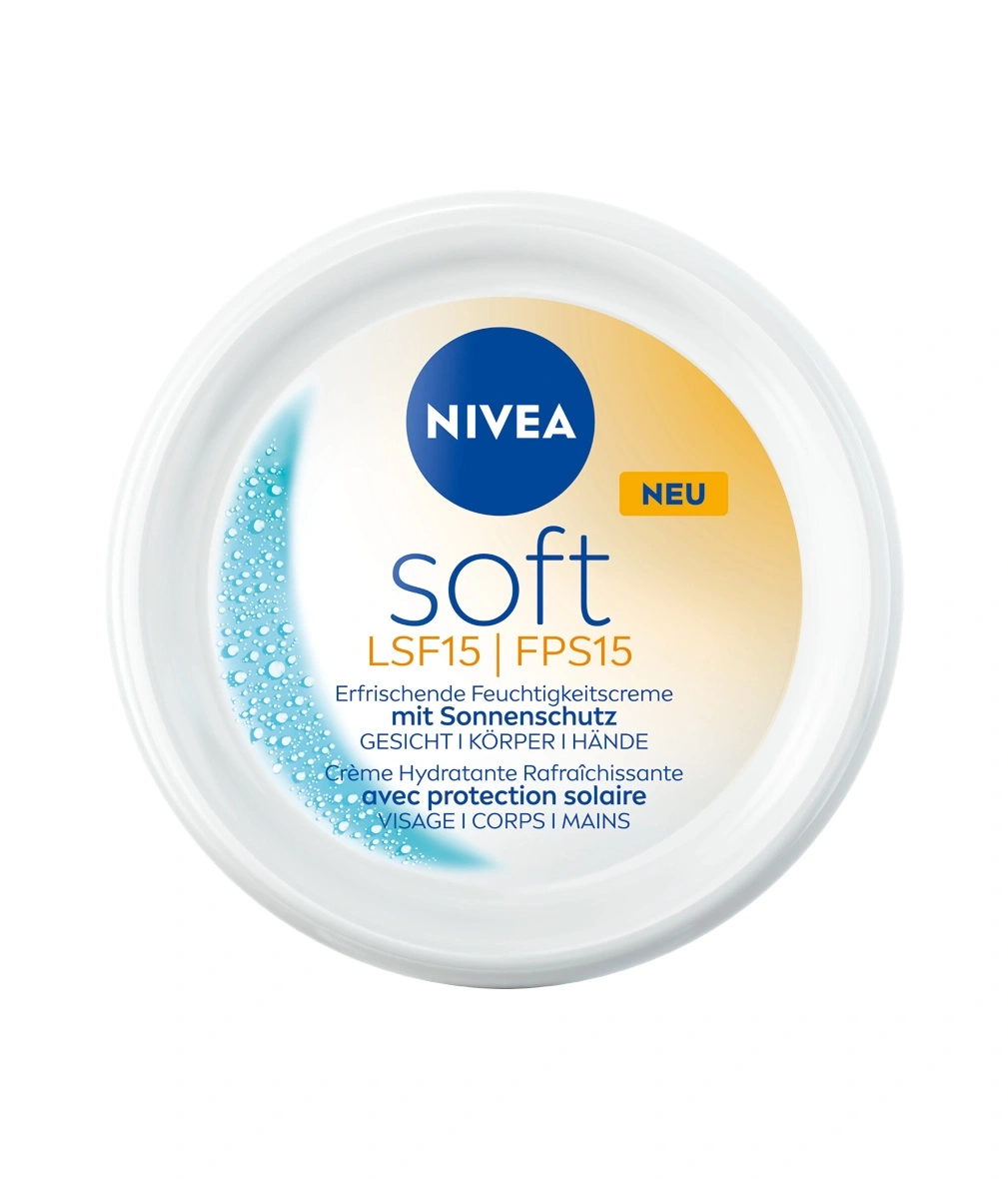 Nivea Soft LSF15 mit Sonnenschutz Feuchtigkeitscreme für Gesicht, Körper und Hände.