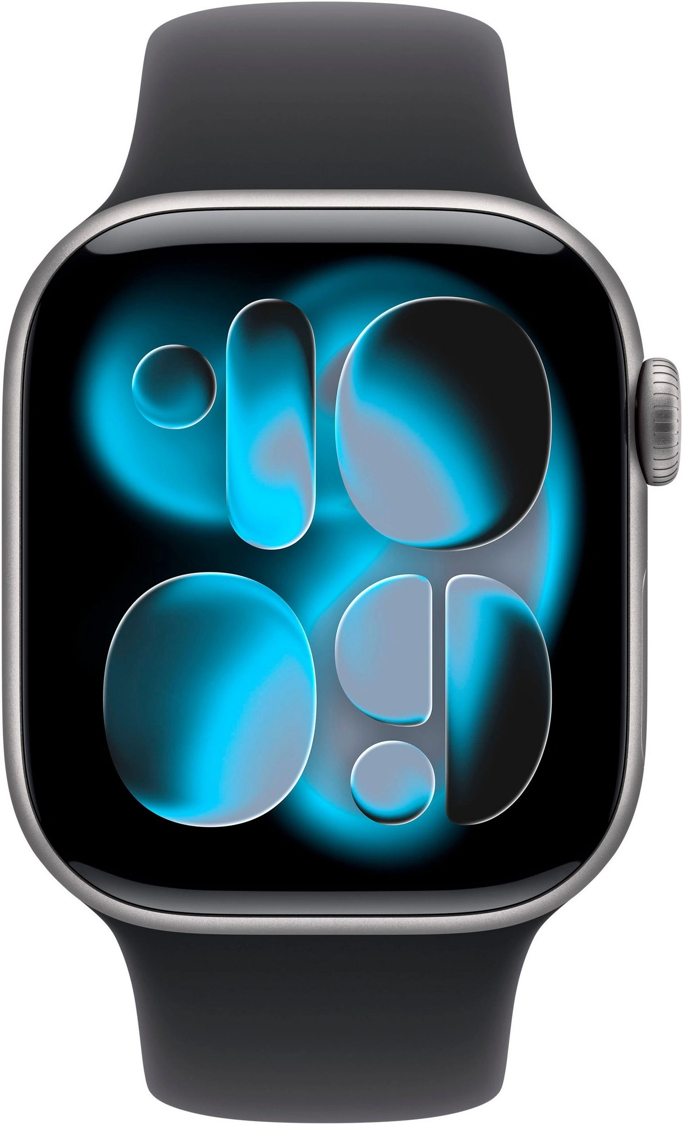 Smartwatch mit abstraktem blauen Display und dunklem Armband