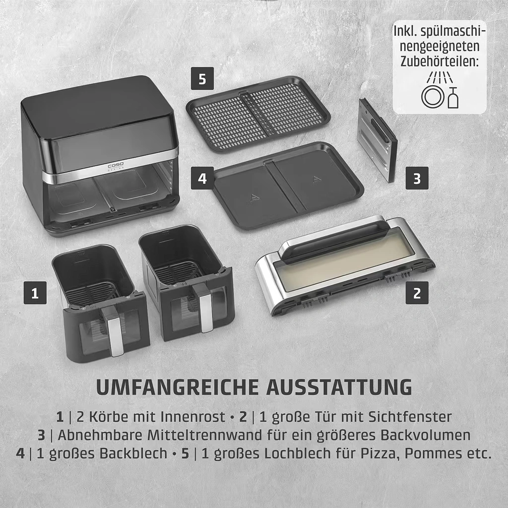 CASO Design AirFry DuoChef Heißluftfritteuse Dual Zone 2200W 14L Timer NEU