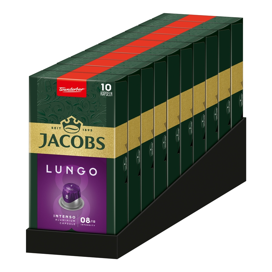 JACOBS Kapseln Lungo 8 Intenso 100 Nespresso®* kompatible Kaffeekapseln 10 x 10
