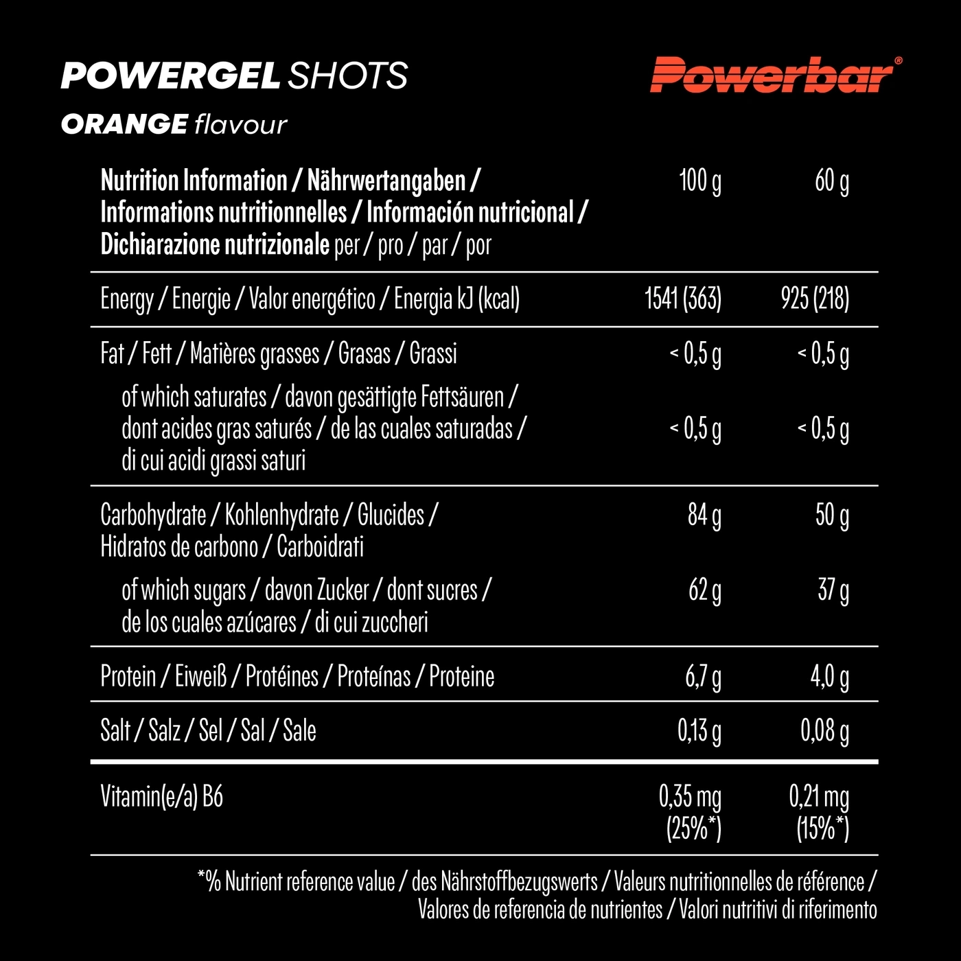 Nährwertangaben von Powerbar Powergel Shots Orange Geschmack