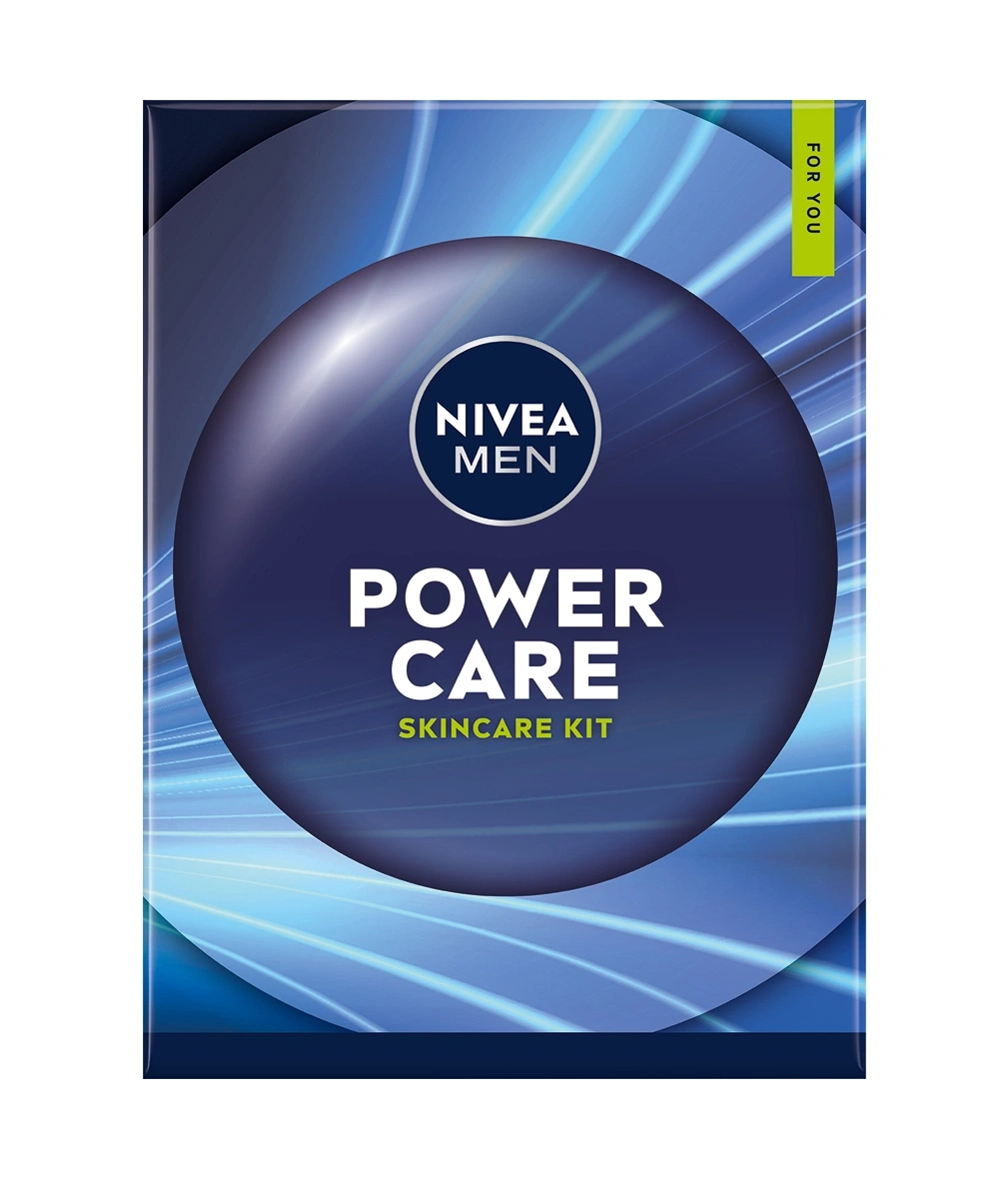 NIVEA MEN Power Care Skincare Kit Geschenkbox mit blauem Design.