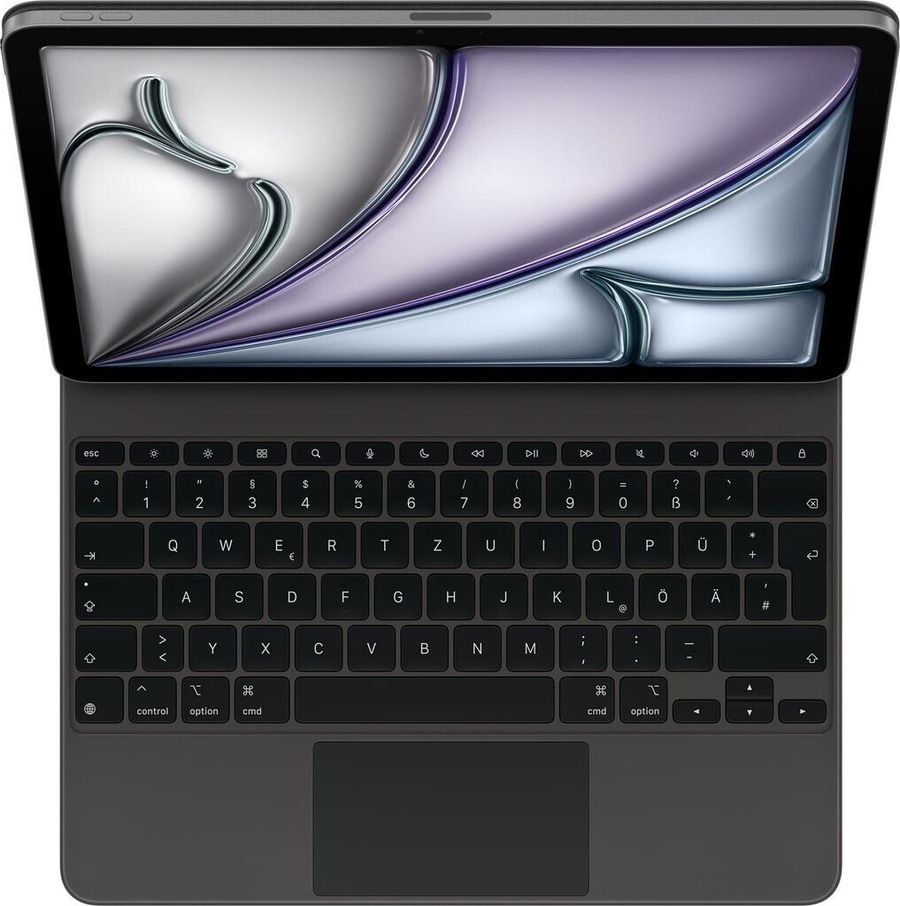 Ein dunkles Tablet mit angehängter Tastatur und einem Touchscreen-Display.