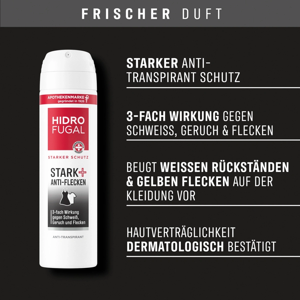 Hidro Fugal Deospray: Starker Anti-Transpirant Schutz gegen Schweiß, Geruch und Flecken.