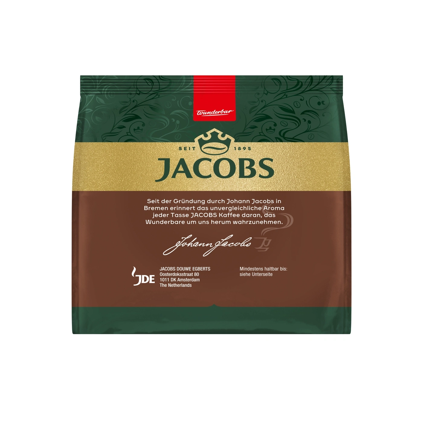 Packung Jacobs Kaffee mit Logo und Schriftzug "Wunderbar"