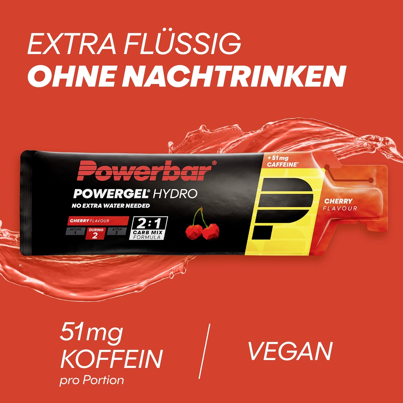POWERBAR PowerGel Hydro Cherry High Carb Energie Gel Natrium Koffein 24 x 67 ml