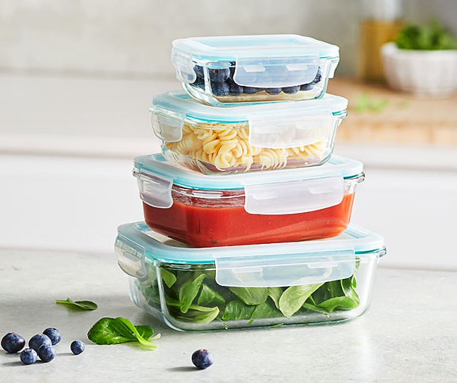 Betty Bossi Aufbewahrungsdose mit Deckel, Glas rechteckig - 4er-Set, Gratinform