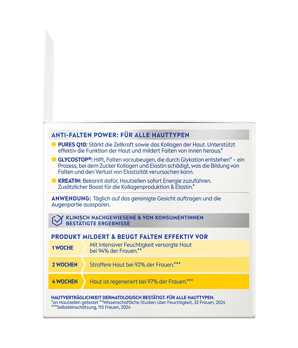 Anti-Falten Power: Für Alle Hauttypen, Produkt mildert Falten effektiv.