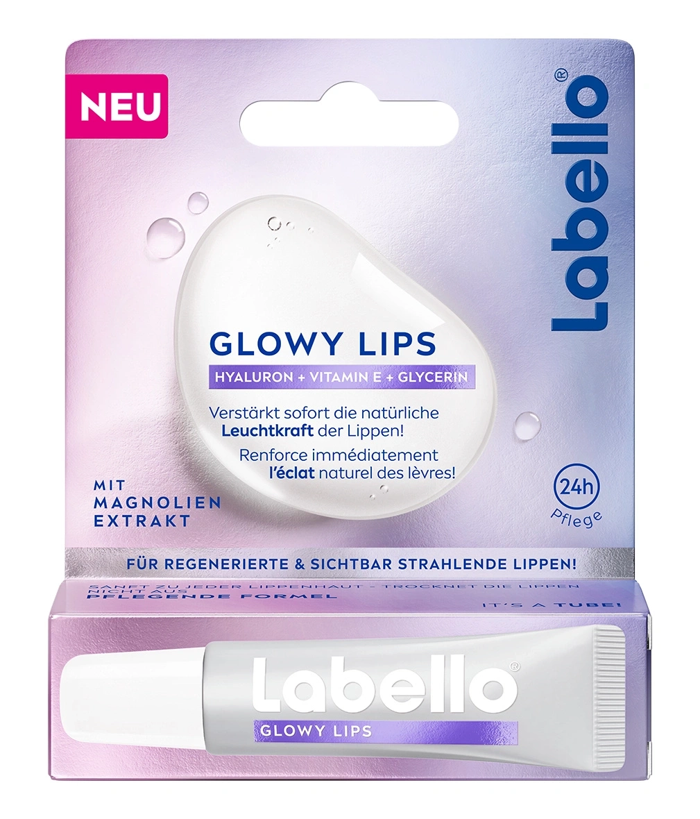 Labello Glowy Lips Lippenpflege mit Hyaluron, Vitamin E, Glycerin und Magnolienextrakt