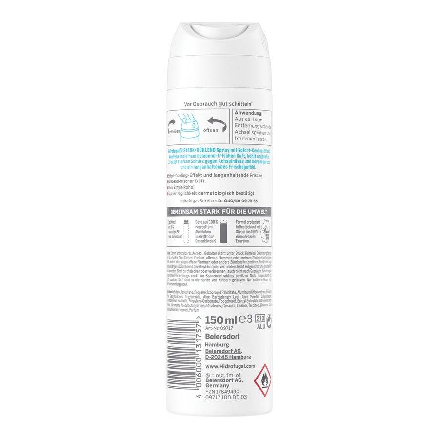 Hidrofugal STARK-KÜHLEND Spray, Anwendung, Inhaltsstoffe, Warnhinweise, Umweltinformationen, 150ml