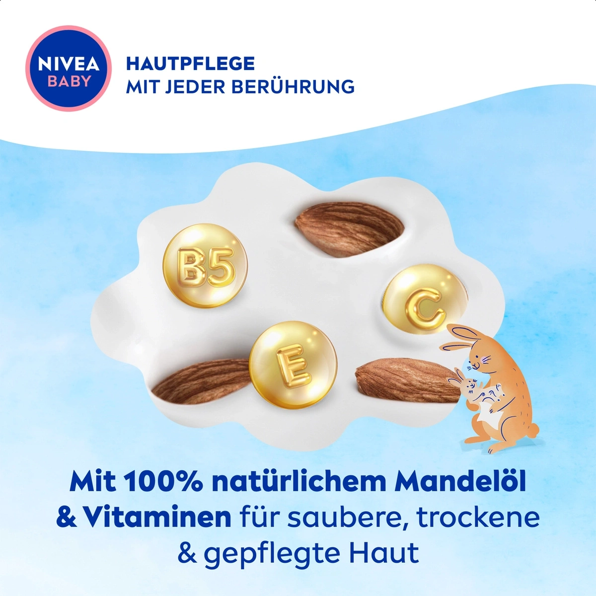 NIVEA Baby Hautpflege mit Mandelöl und Vitaminen für Babys Haut.