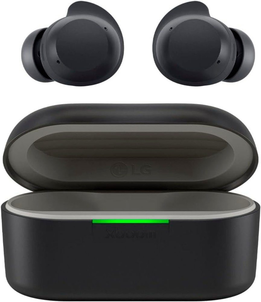 Schwarze LG Tone Free FP5 kabellose Ohrhörer mit Ladecase