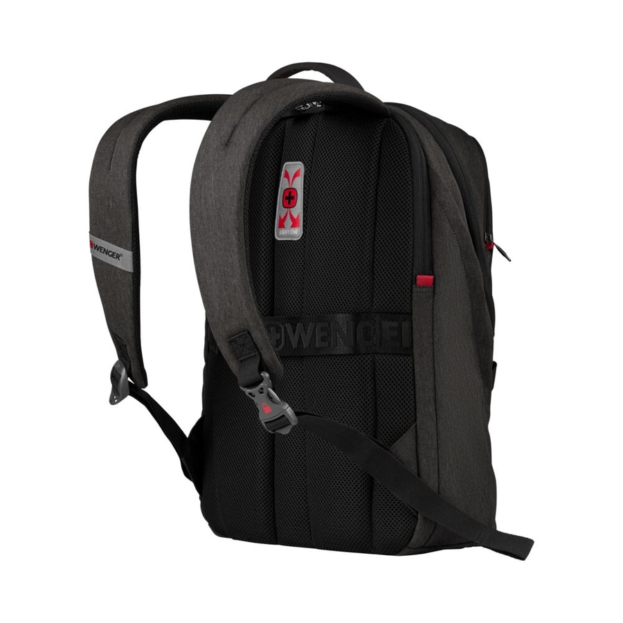 Schwarzer Rucksack mit rotem Akzent und Airflow-System von Wenger.