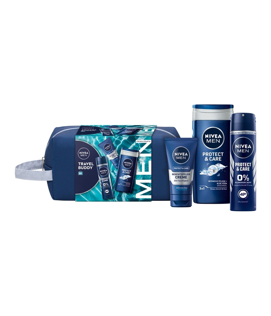 NIVEA MEN Travel Buddy Geschenkset Protect & Care Deo Pflegedurche Creme Tasche