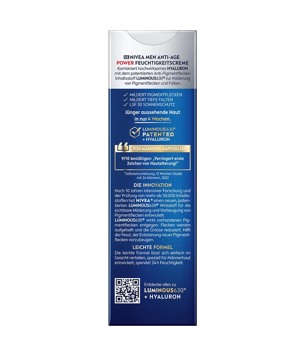 NIVEA Men Anti-Age Power Feuchtigkeitscreme, mildert Pigmentflecken, Falten, LSF 30 Sonnenschutz