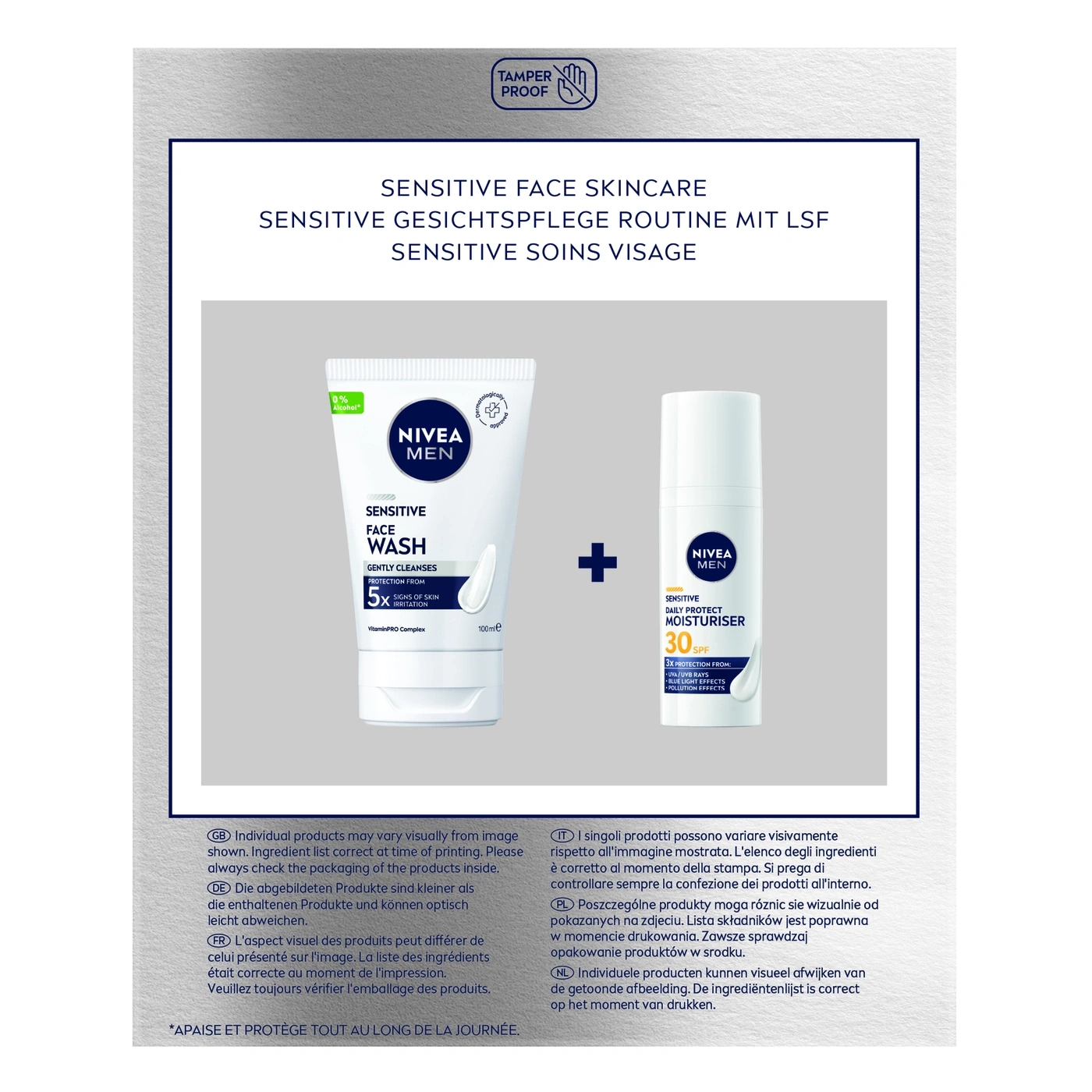 Nivea Men Sensitive Face Skincare Routine mit Gesichtsreiniger und Feuchtigkeitscreme.