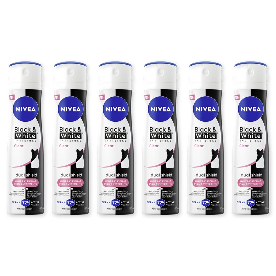 NIVEA Deodorant Black & White Invisible Clear Deo Spray 6 x 150ml
