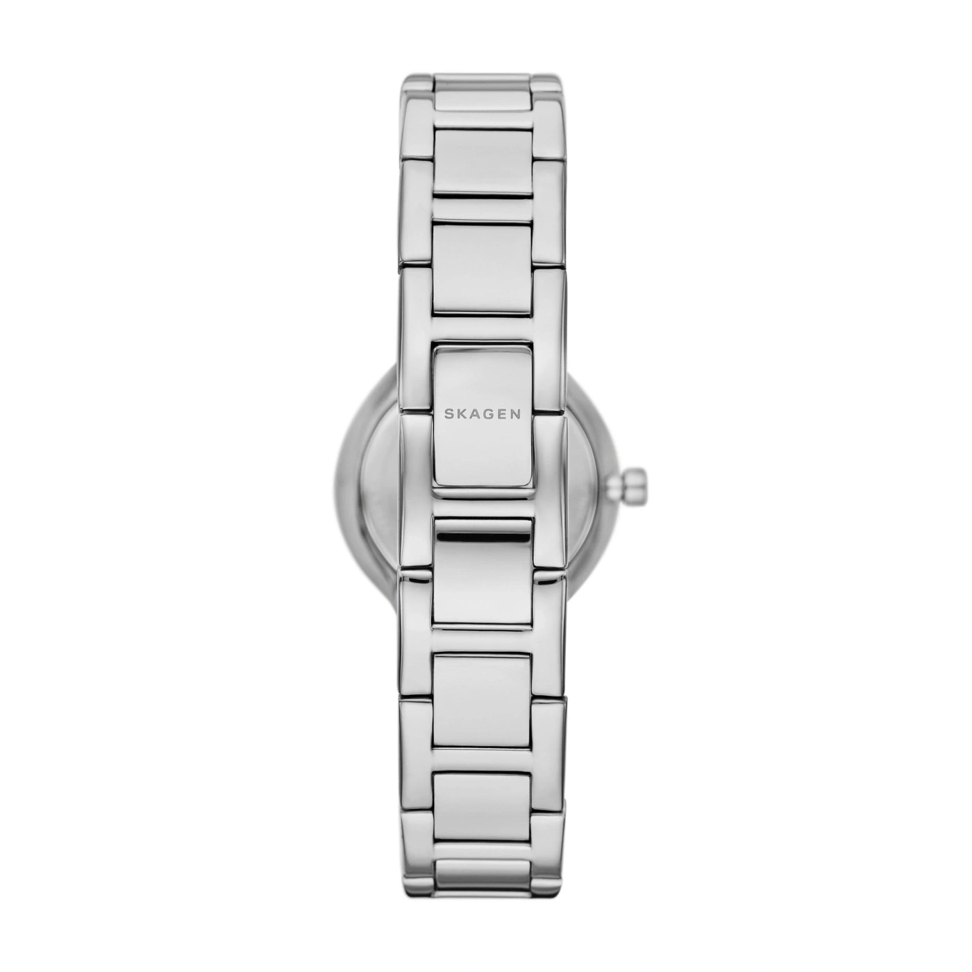 SKAGEN Armbanduhr mit silbernem Metallarmband, Nahaufnahme
