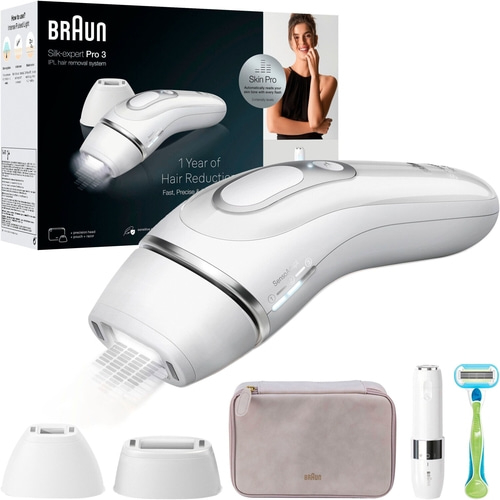 BRAUN Silk-Expert Pro 3 PL3136 IPL Haarentfernungsgerät + Braun Face Mini B-WARE Braun Silk-expert Pro 3 IPL Haarentfernungssystem, Hautpro, Rasierer, Tasche.