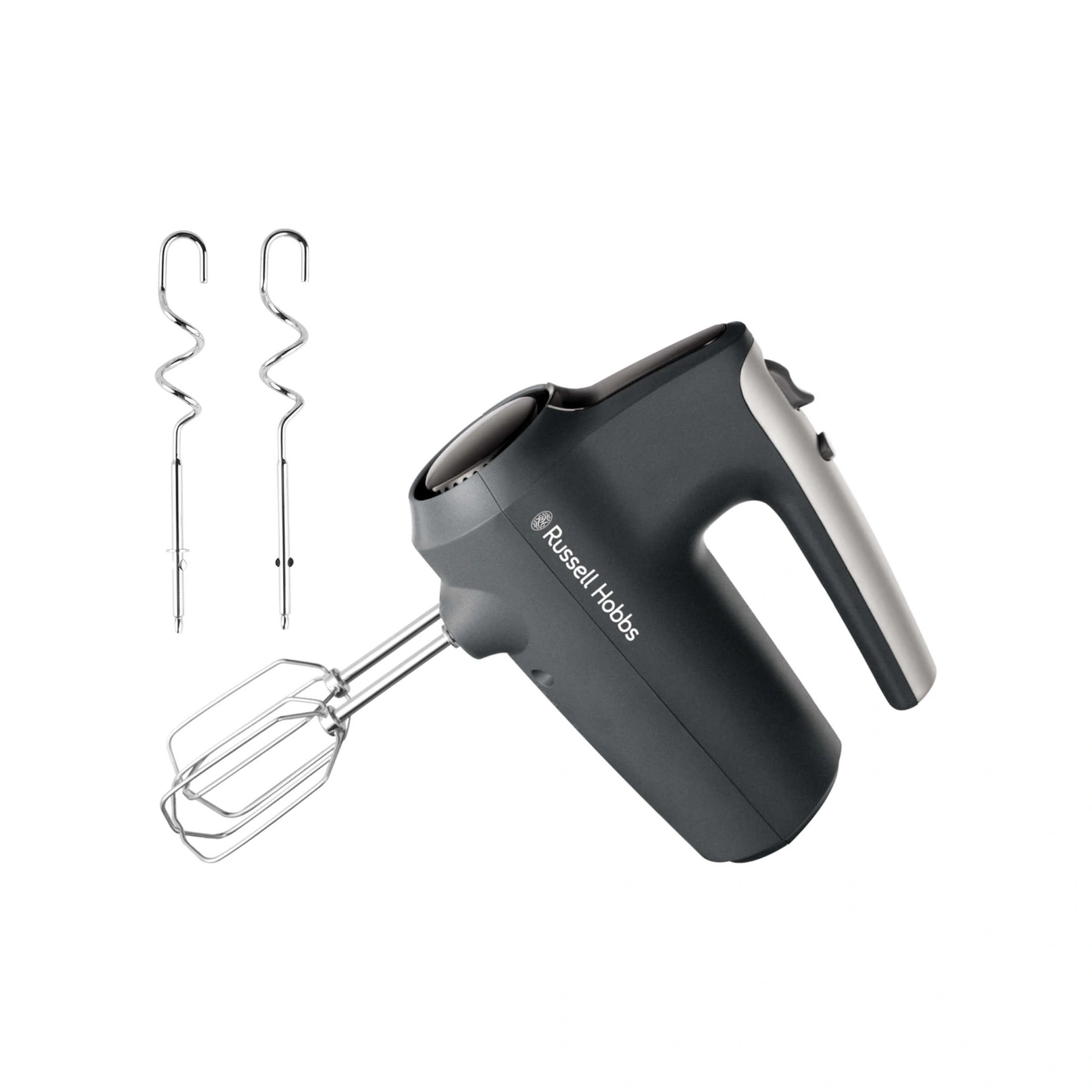 Handrührgerät mit Zubehör, Marke Russell Hobbs, isoliert auf weißem Hintergrund