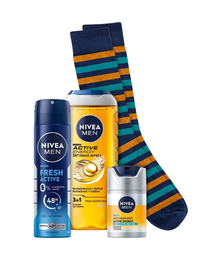 NIVEA MEN Mens Stuff 2025 Duschgel Deo Spray, Pflegegel, Socken Gr. 41-46