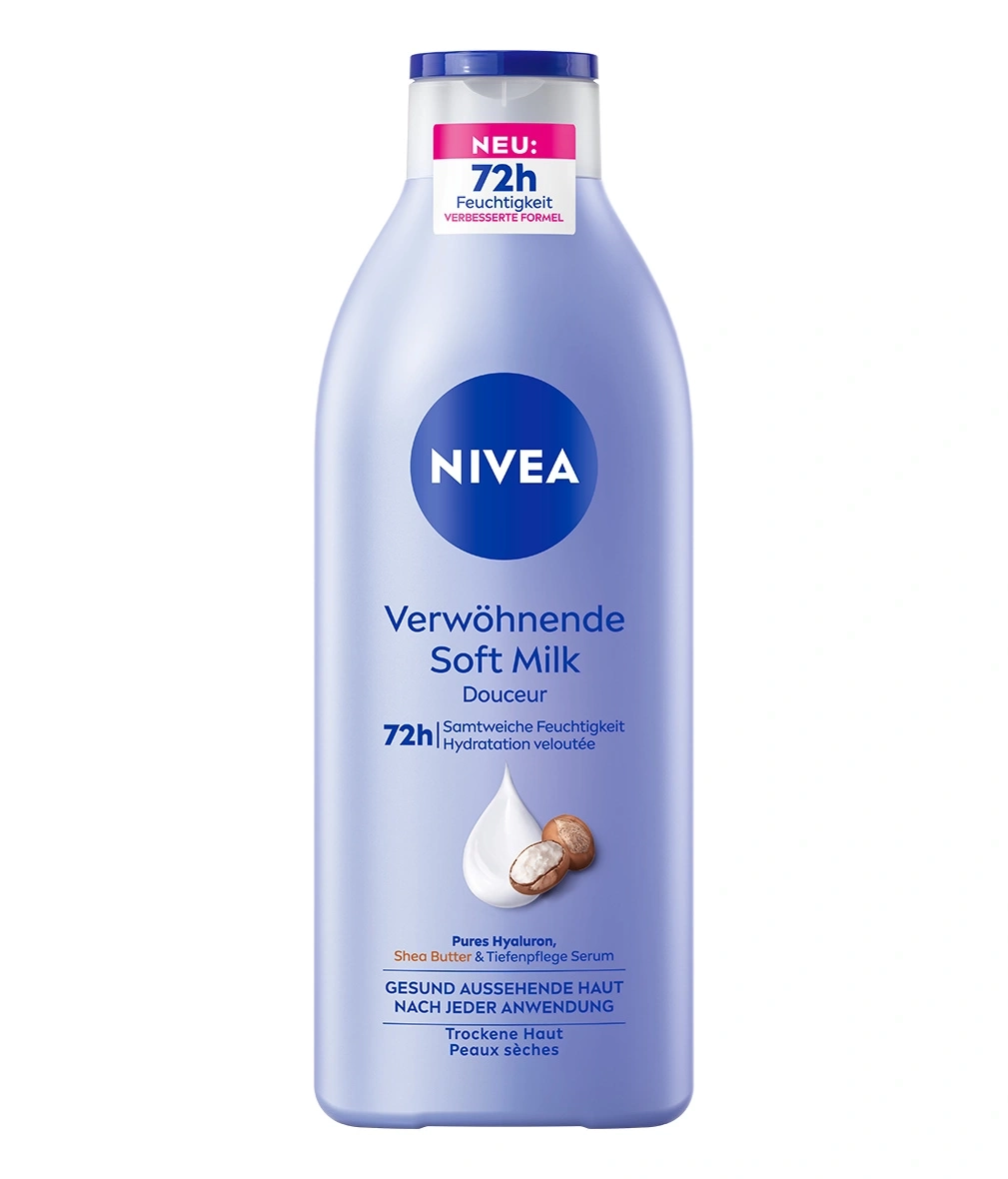 Nivea Soft Milk Lotion, 72h Feuchtigkeit, für trockene Haut, mit Hyaluron und Shea Butter