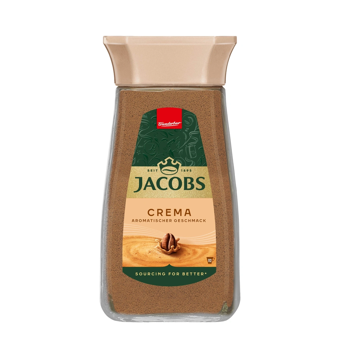 Jacobs Crema Kaffee, aromatischer Geschmack, Glasbehälter, Kaffeebohnen, braun