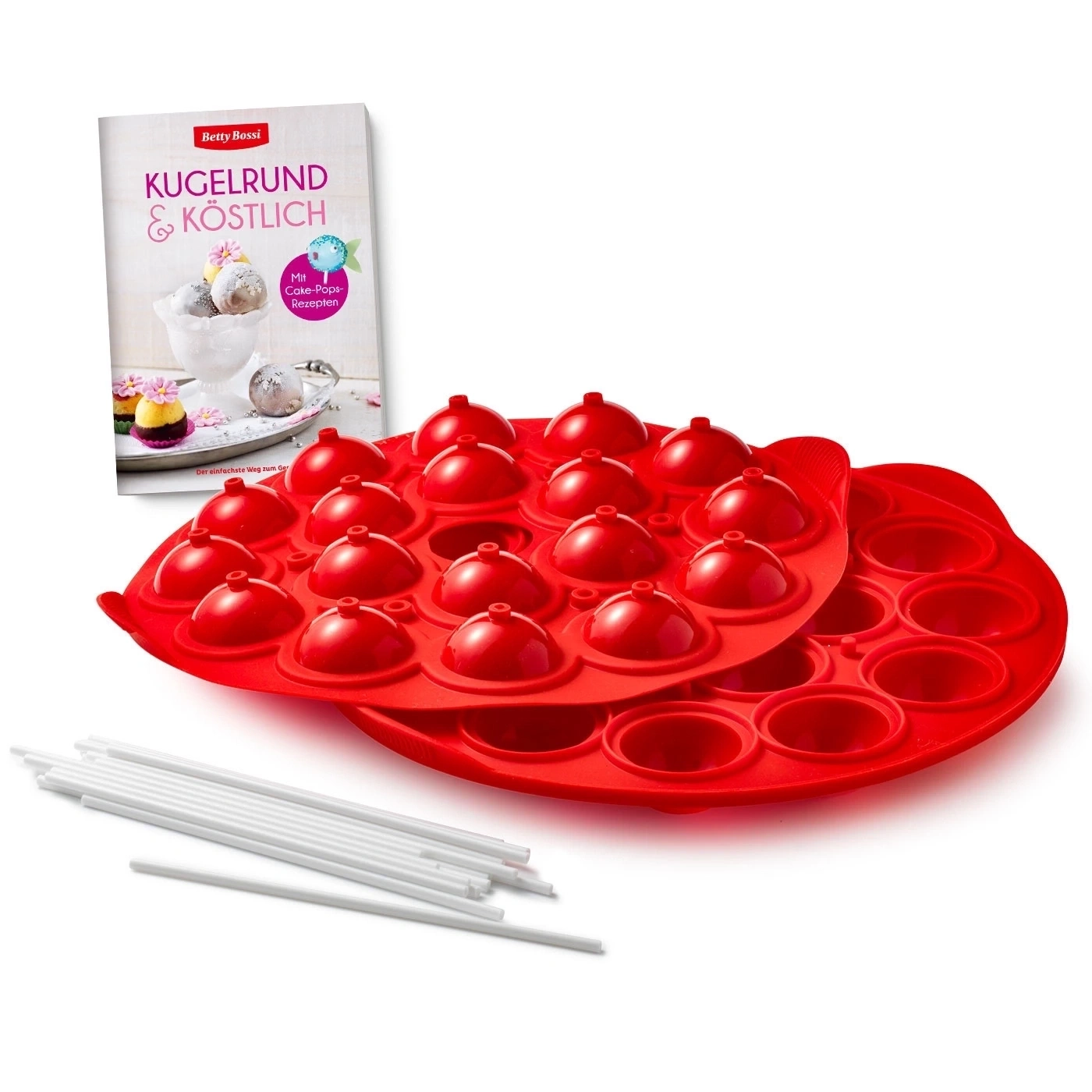 Rotes Kuchenformen-Set mit Buch und Stäbchen für Cake Pops