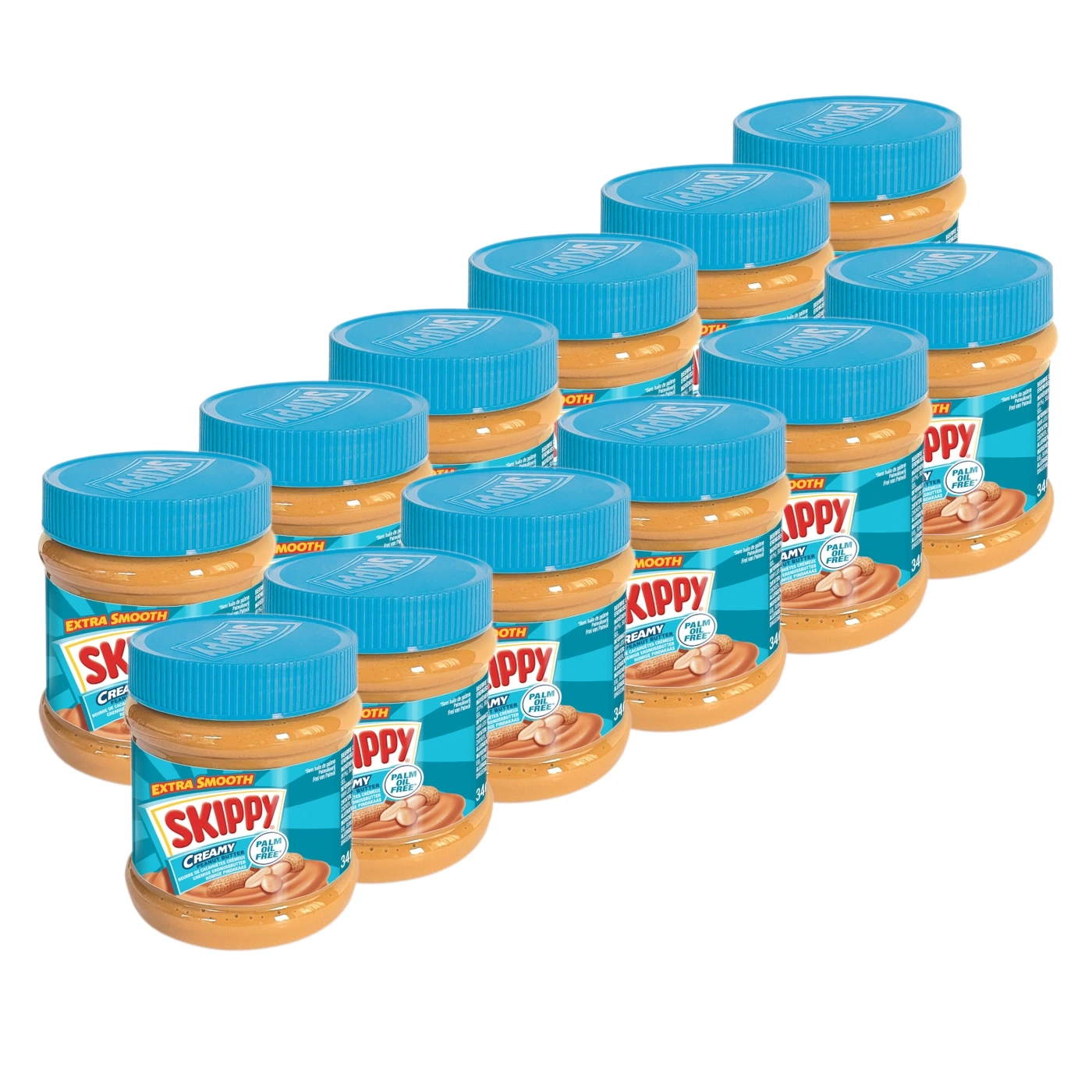 Viele Gläser Erdnussbutter, Skippy, cremig, extra glatt, Palmölfrei, 34g, Lebensmittel