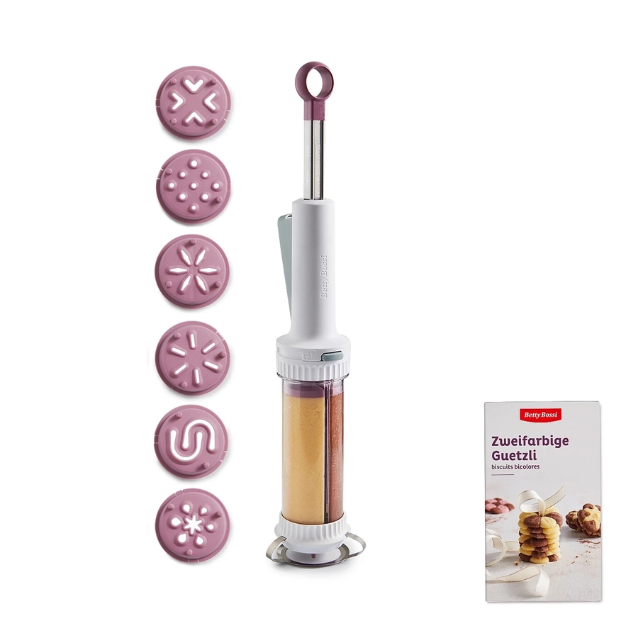 BETTY BOSSI Cookie Press Kunststoff Edelstahl Kekspresse Kekse Lila Weiß NEU