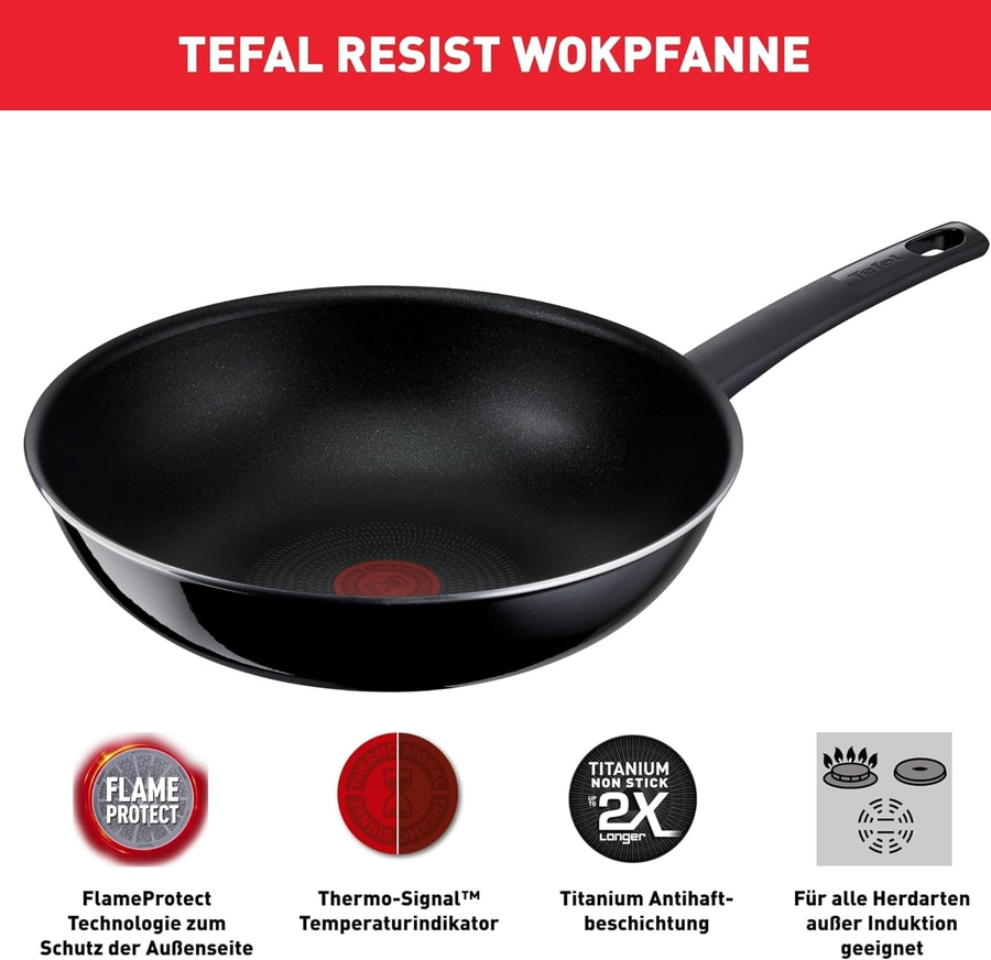 TEFAL Wokpfanne Ø 28 cm Pfanne Wok Universalpfanne Antihaft Thermo Spot