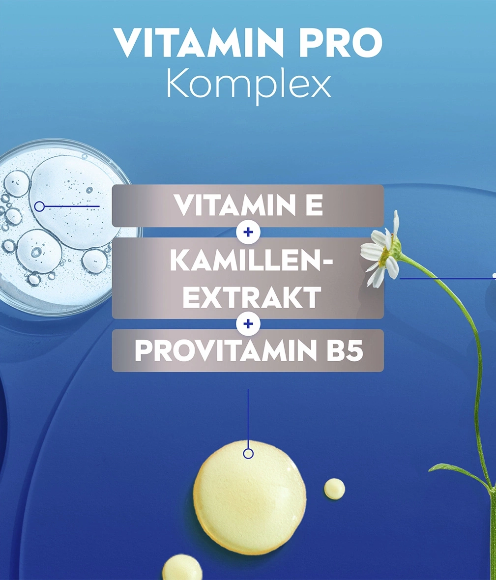 Gesichtspflege mit Vitamin E, Kamillenextrakt und Provitamin B5.