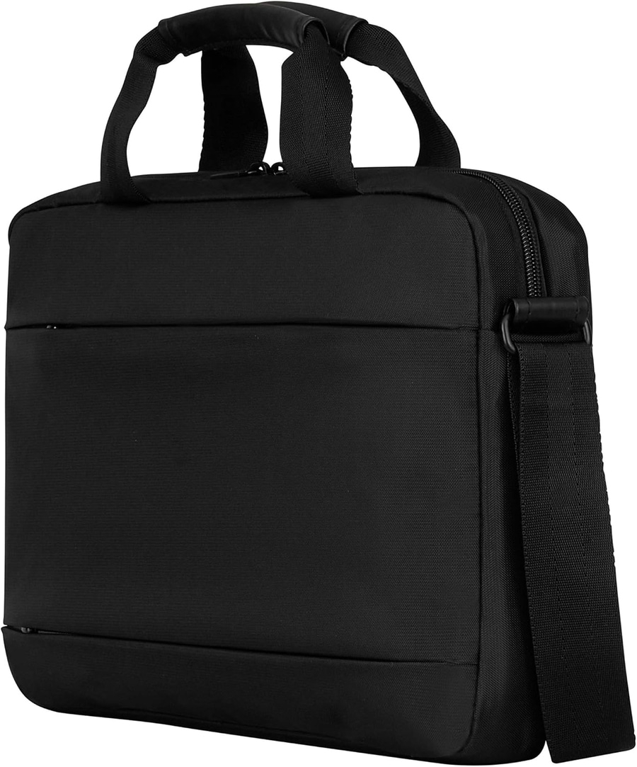 Schwarze Laptoptasche mit Griffen und Schultergurt, Reißverschluss, rechteckig
